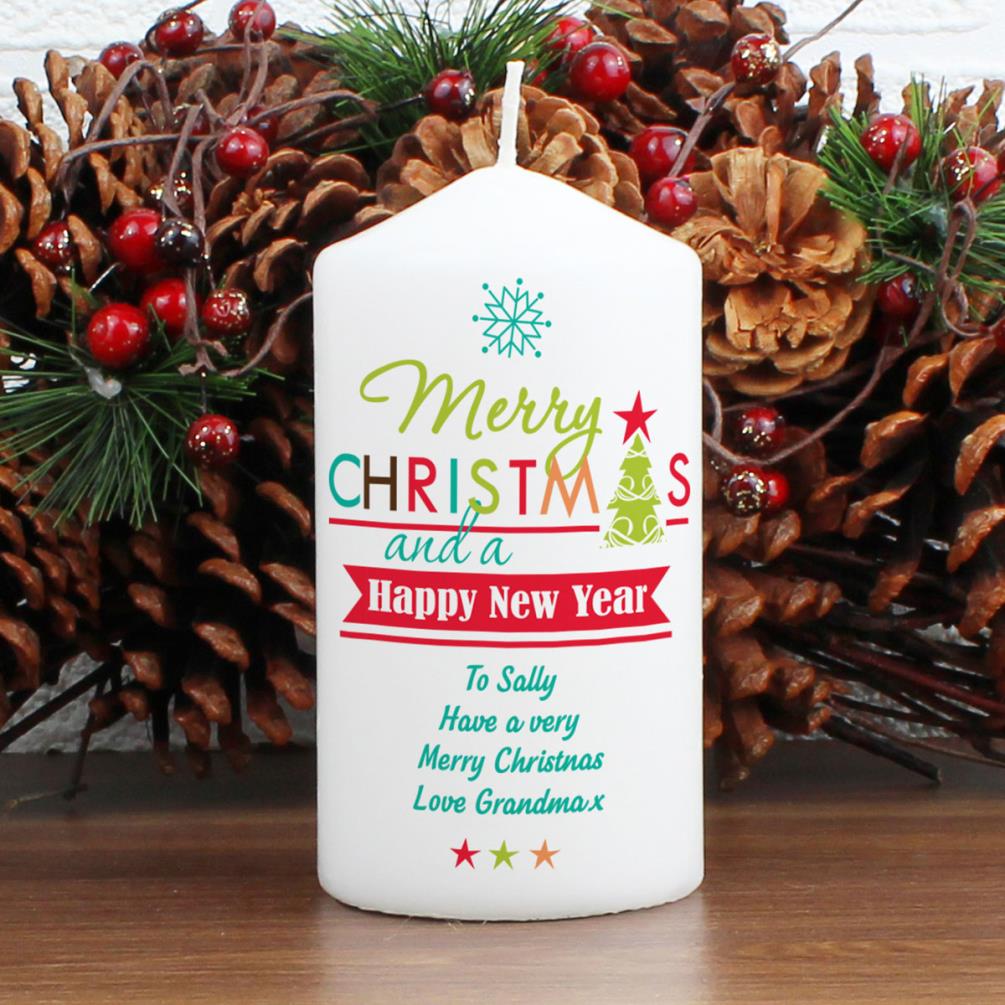 Personalised Bright Christmas Pillar Candle Extra Image 1